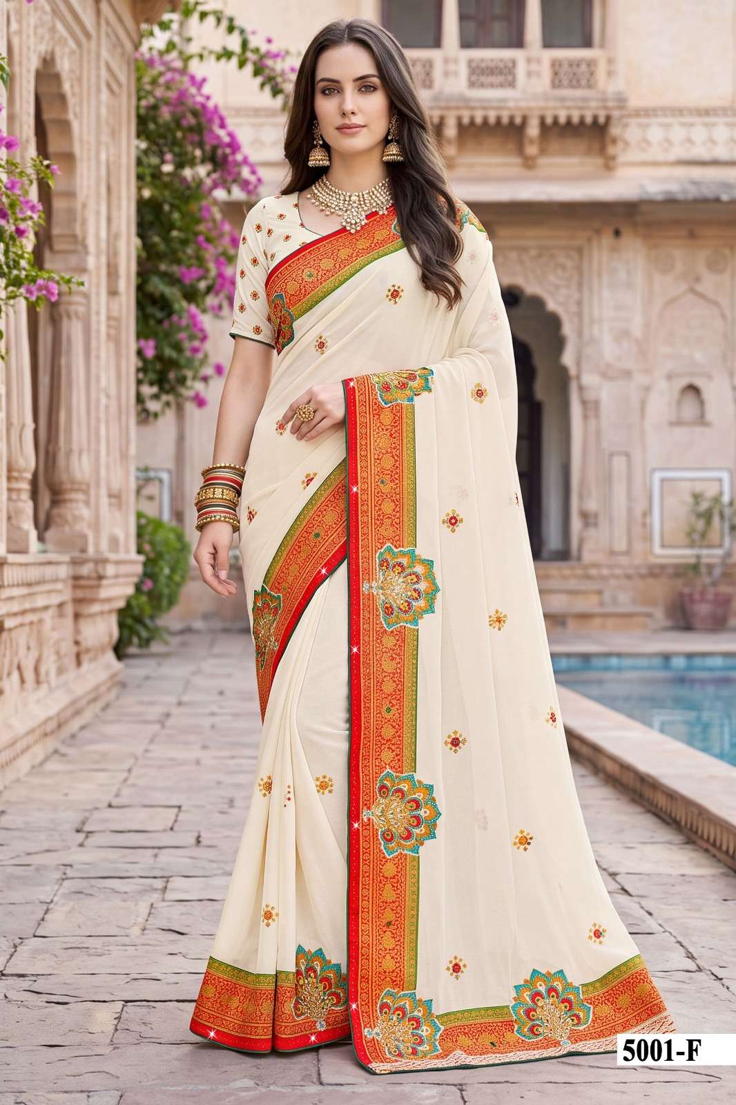 Vallabhi Indira Vol 5 Weightless Ethnic Mirror Work Saree