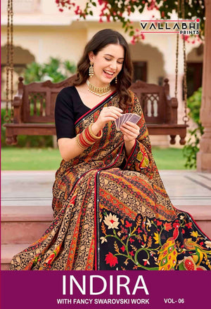 Vallabhi Indira Vol 6 Weightless Floral Mirror Work Georgette Saree