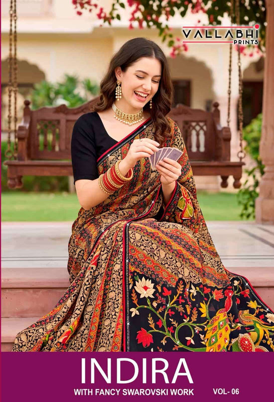 Vallabhi Indira Vol 6 Weightless Floral Mirror Work Georgette Saree