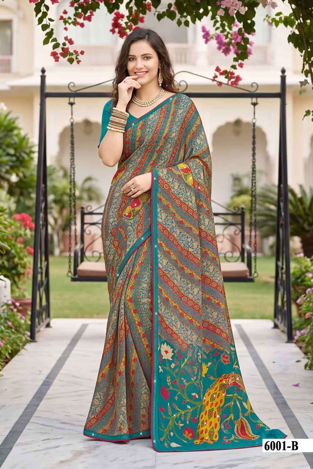 Vallabhi Indira Vol 6 Weightless Floral Mirror Work Georgette Saree