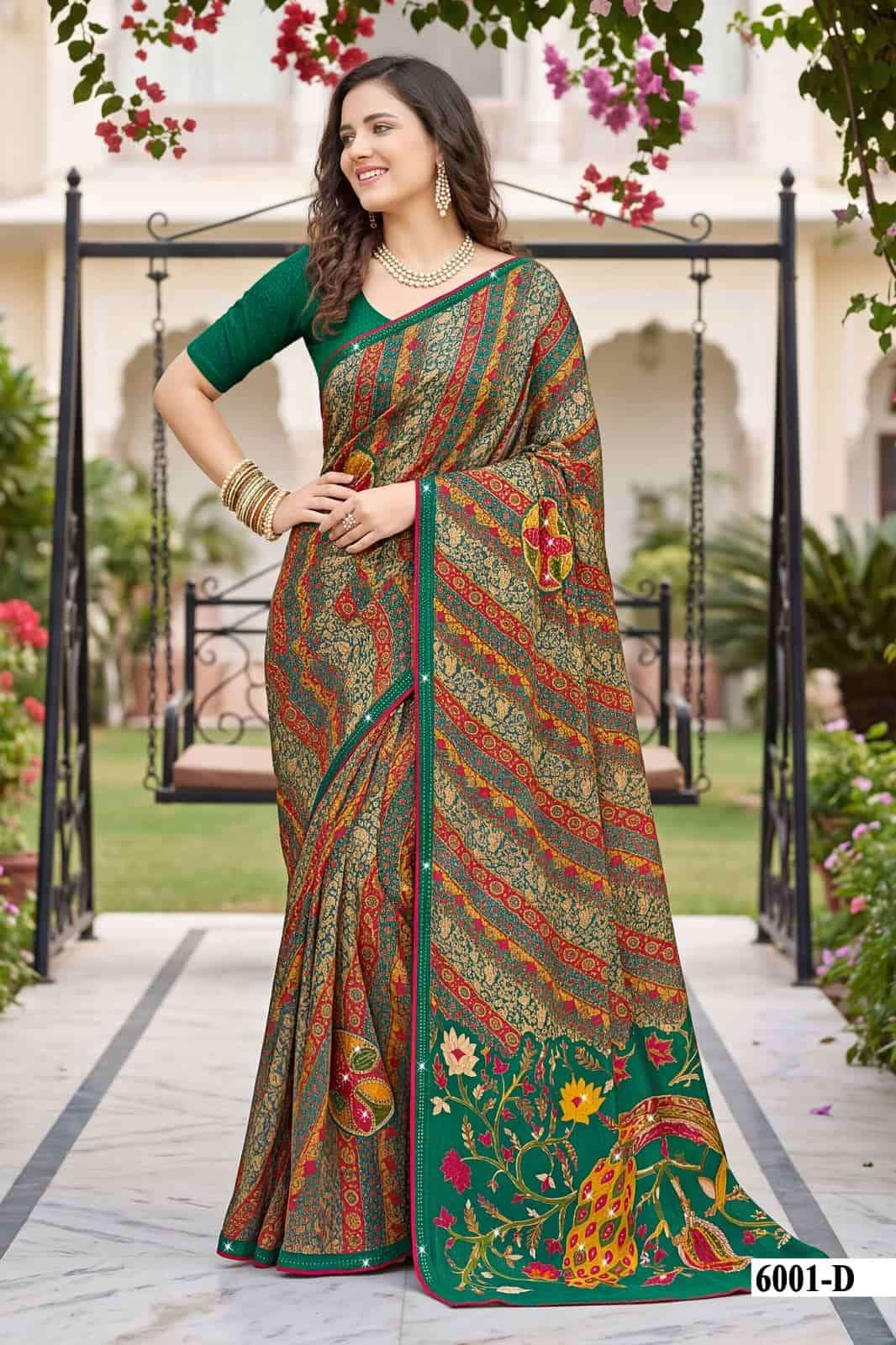Vallabhi Indira Vol 6 Weightless Floral Mirror Work Georgette Saree
