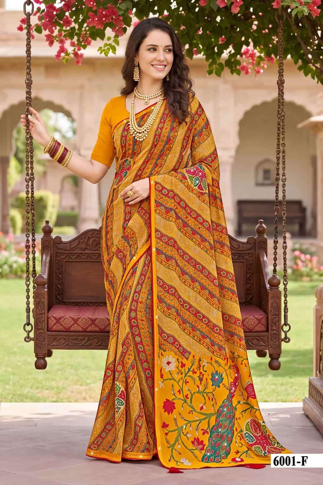 Vallabhi Indira Vol 6 Weightless Floral Mirror Work Georgette Saree