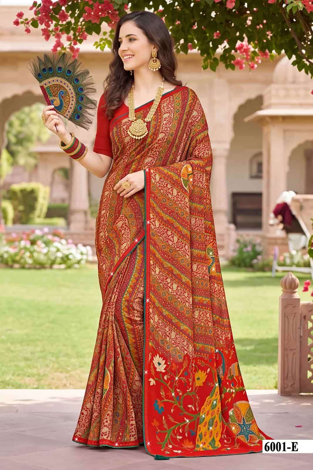 Vallabhi Indira Vol 6 Weightless Floral Mirror Work Georgette Saree