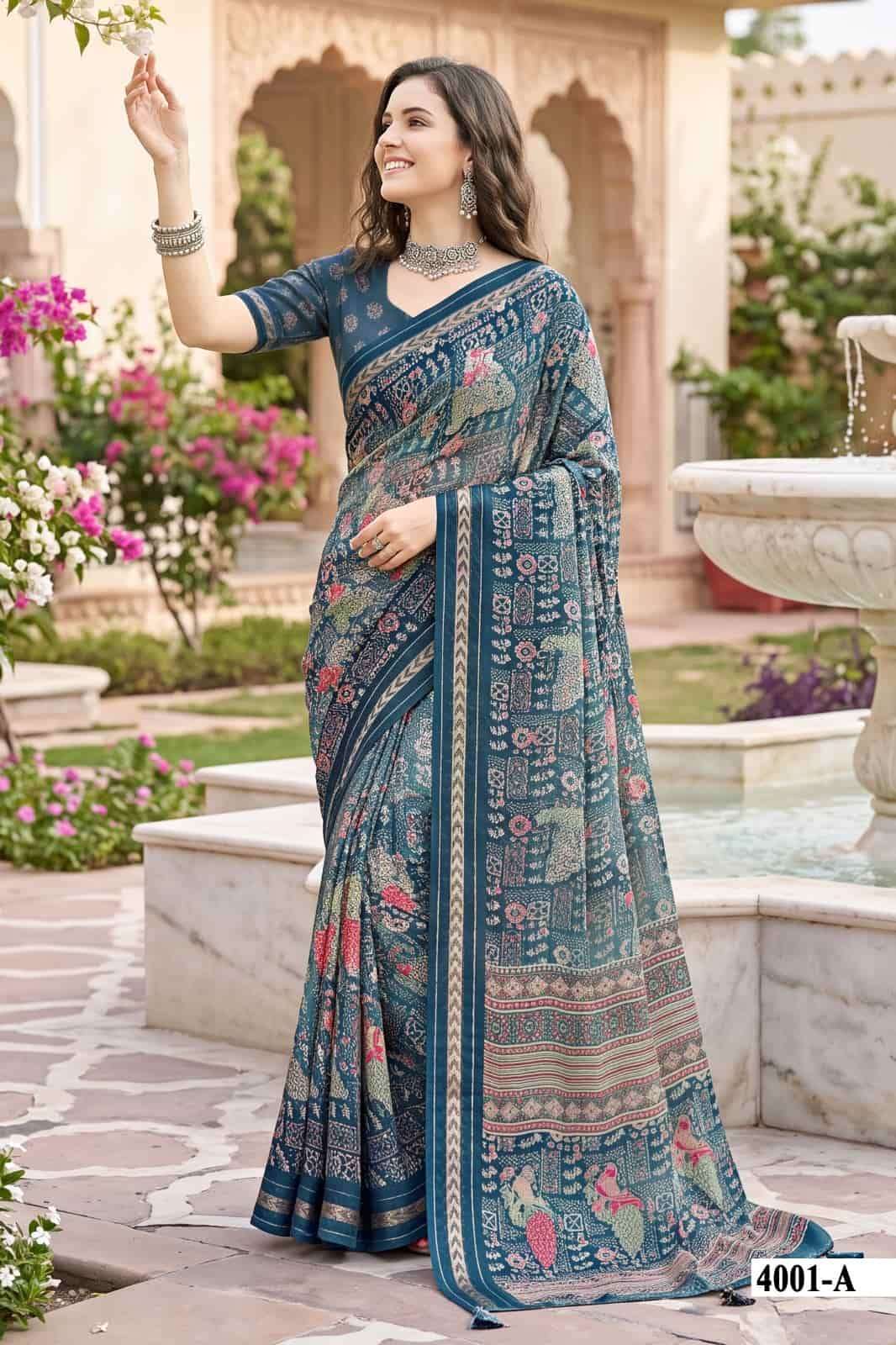 Vallabhi Mahisuta Vol 4 Moss Viscose Ethnic Print Saree