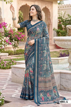 Vallabhi Mahisuta Vol 4 Moss Viscose Ethnic Print Saree