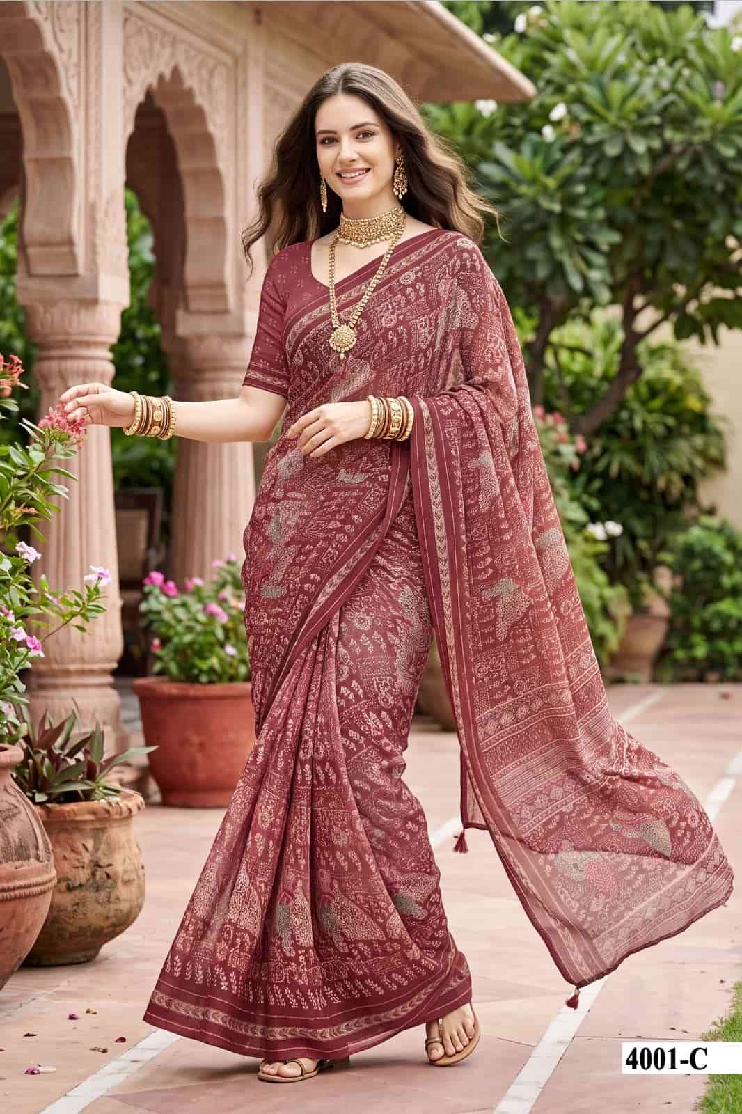 Vallabhi Mahisuta Vol 4 Moss Viscose Ethnic Print Saree
