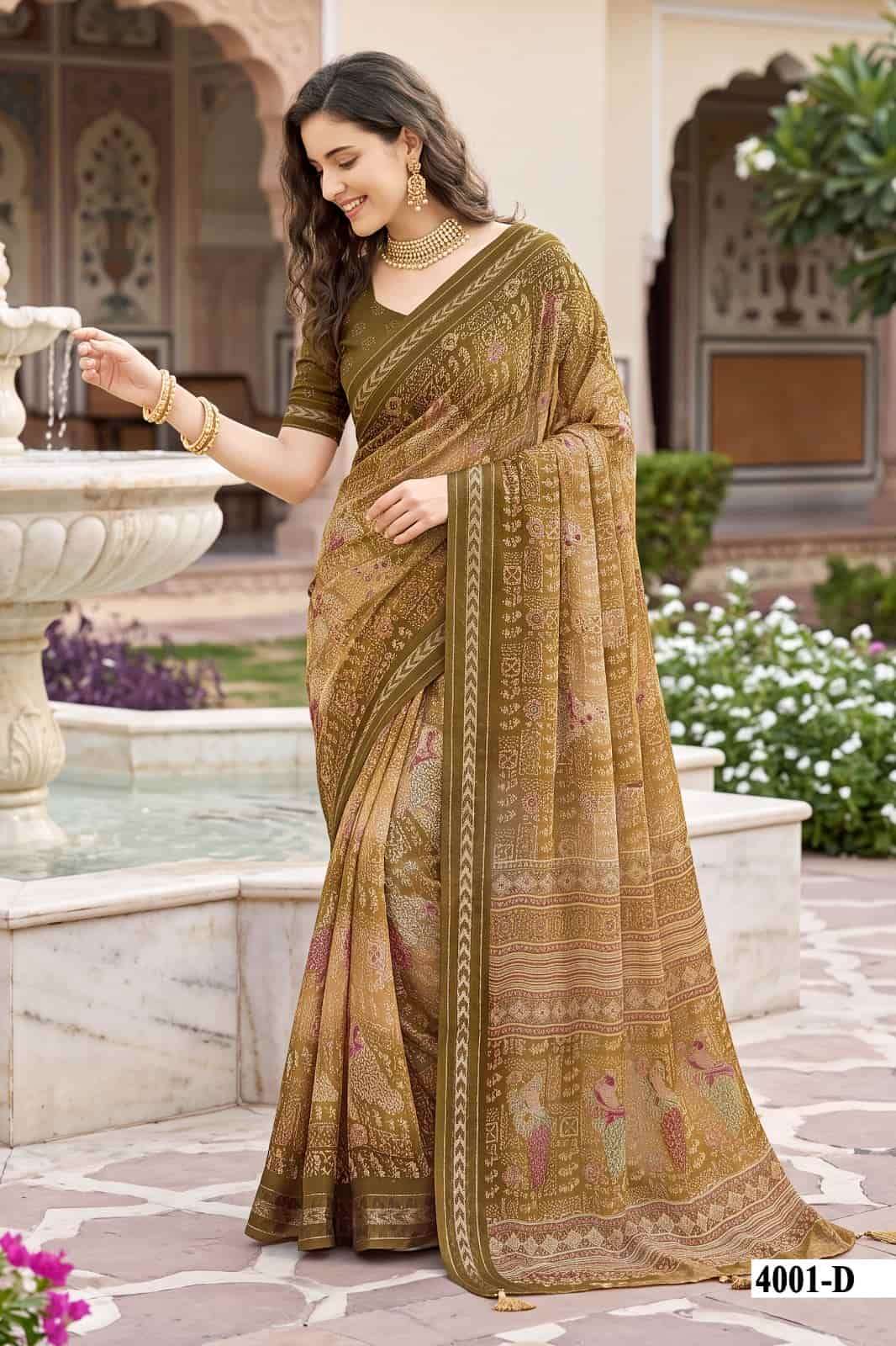 Vallabhi Mahisuta Vol 4 Moss Viscose Ethnic Print Saree