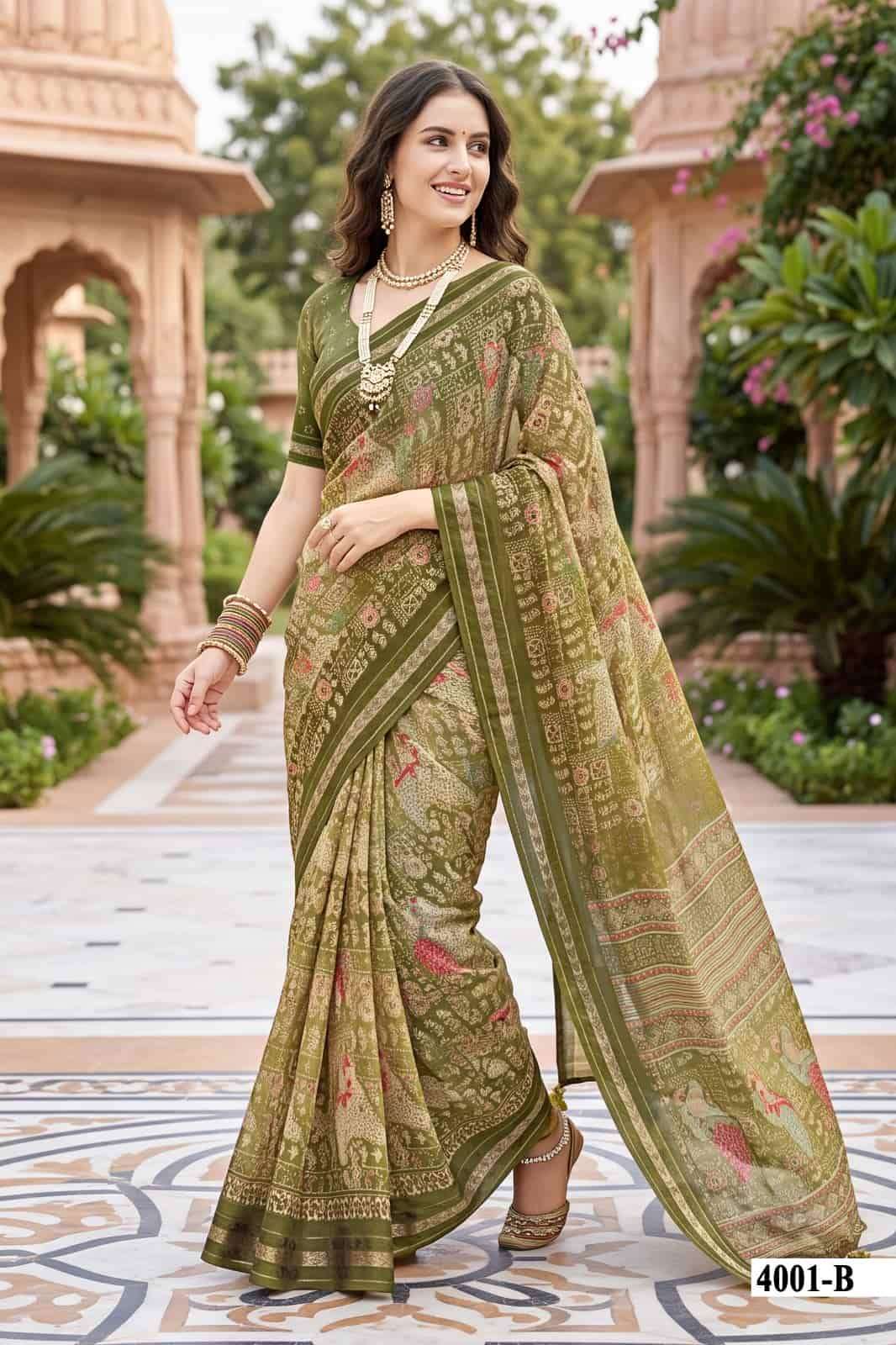Vallabhi Mahisuta Vol 4 Moss Viscose Ethnic Print Saree