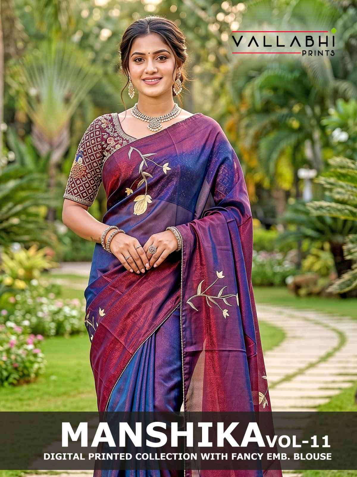 Vallabhi Manshika Vol 11 NC Satin Brush Print Saree - Amrah Wholesale