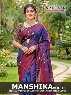 Vallabhi Manshika Vol 11 NC Satin Brush Print Saree