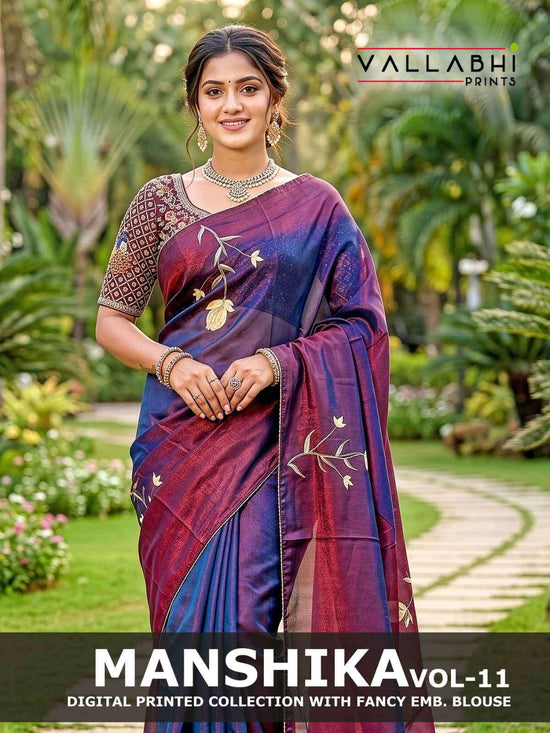 Vallabhi Manshika Vol 11 NC Satin Brush Print Saree