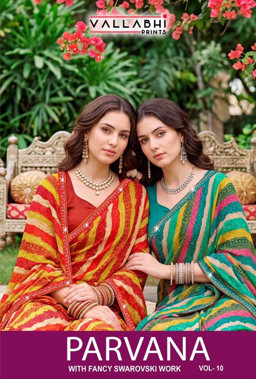 Vallabhi Parvana Vol 10 Dull Moss Leheriya Swarovski Saree