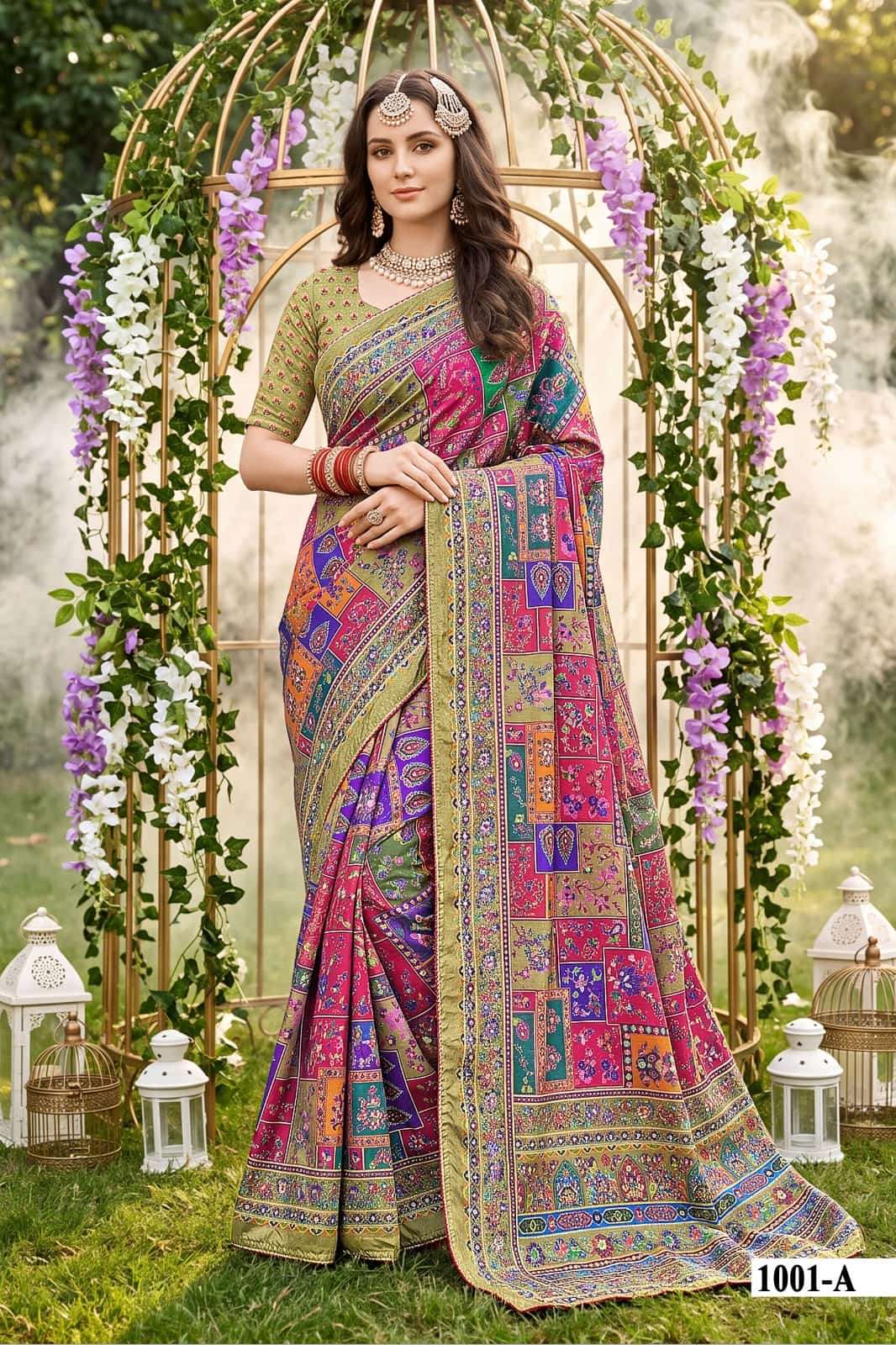 Vallabhi Prints Avadhi Chinnon Ethnic Print Saree - Amrah Wholesale