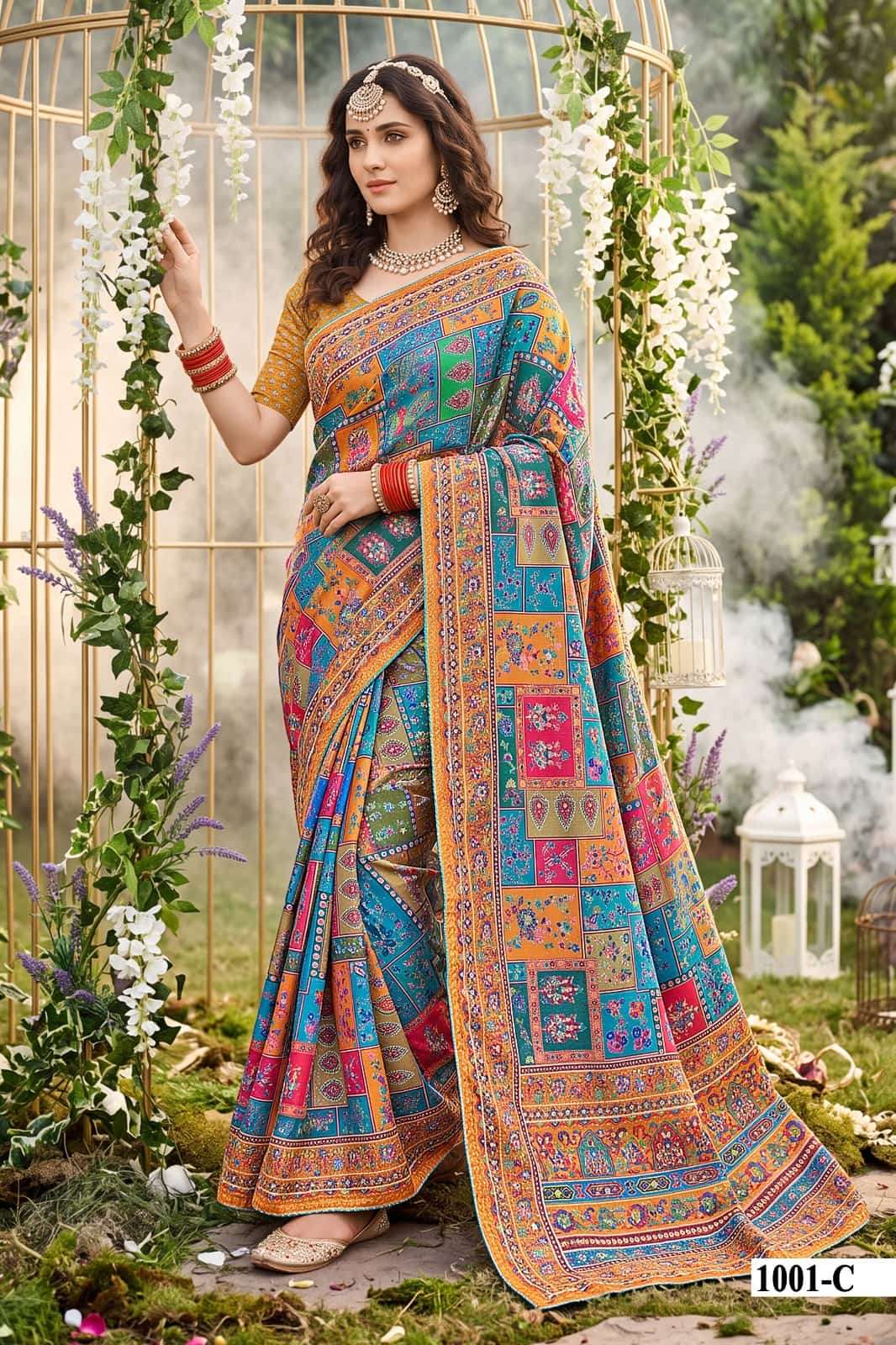 Vallabhi Prints Avadhi Chinnon Ethnic Print Saree - Amrah Wholesale