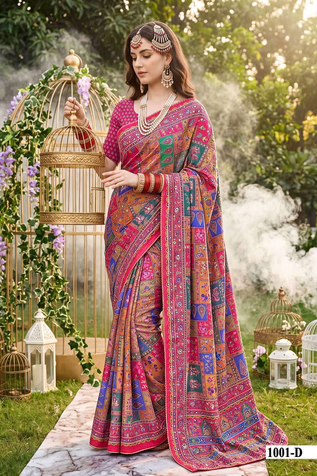 Vallabhi Prints Avadhi Chinnon Ethnic Print Saree - Amrah Wholesale