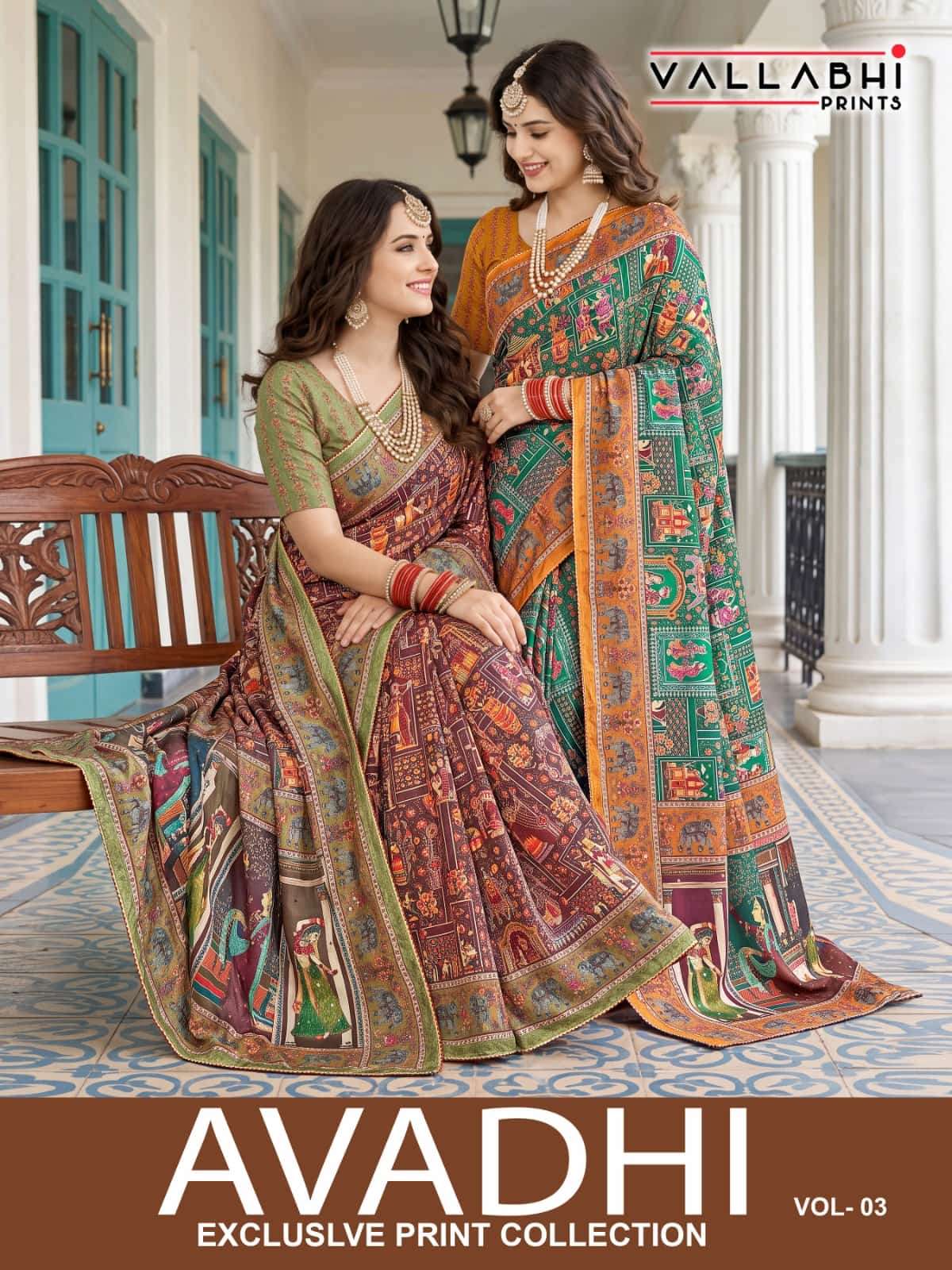 Vallabhi Prints Avadhi Vol 3 Chinnon Ethnic Print Saree