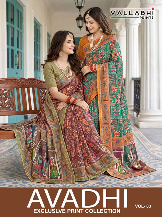 Vallabhi Prints Avadhi Vol 3 Chinnon Ethnic Print Saree