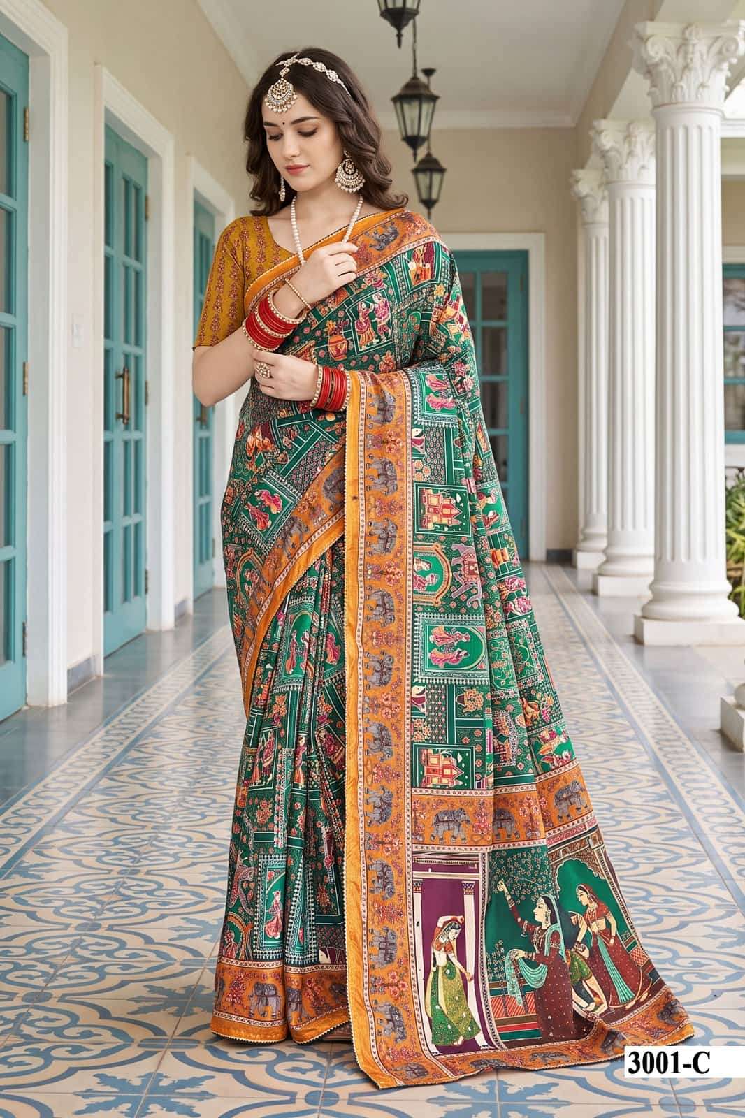 Vallabhi Prints Avadhi Vol 3 Chinnon Ethnic Print Saree