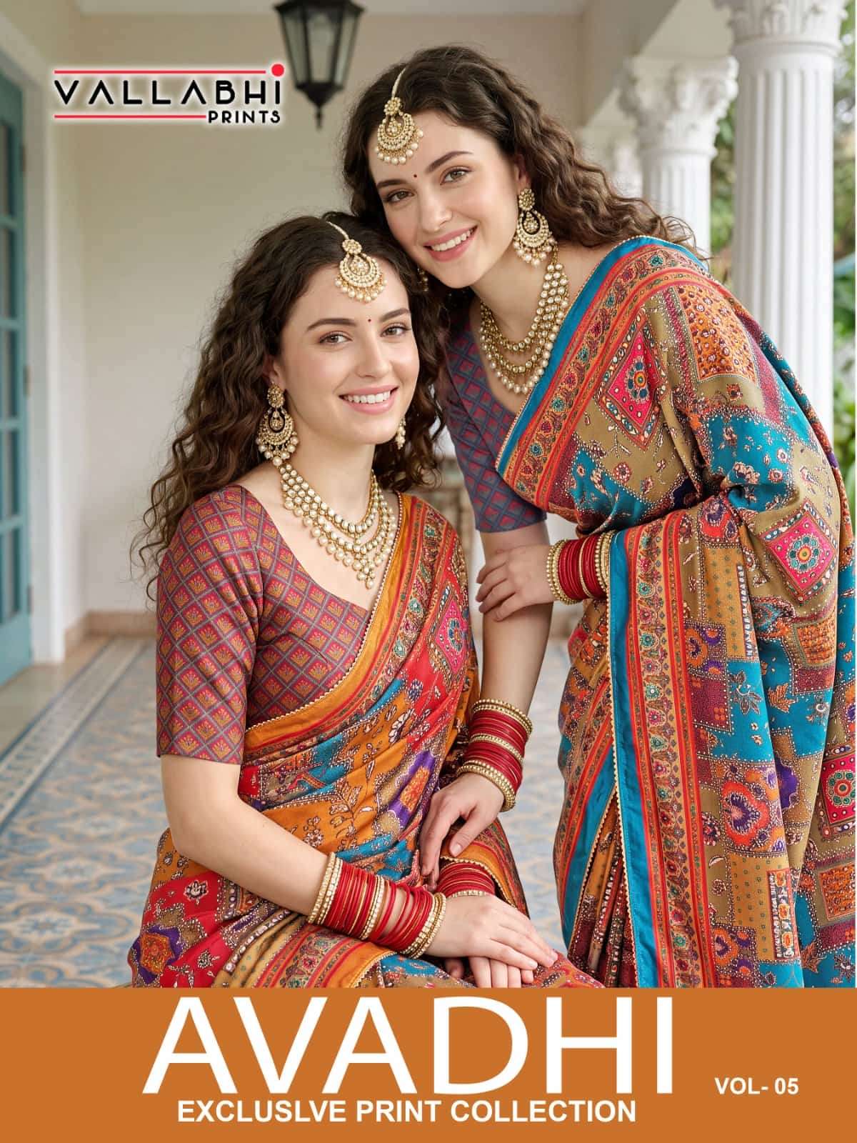 Vallabhi Prints Avadhi Vol 5 Chinnon Digital Print Saree