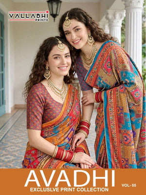 Vallabhi Prints Avadhi Vol 5 Chinnon Digital Print Saree