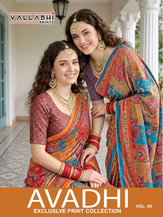 Vallabhi Prints Avadhi Vol 5 Chinnon Digital Print Saree