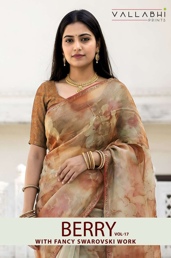 Vallabhi Prints Berry Vol 17 Satin Printed Saree Wholesale Price Surat