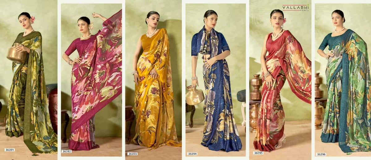 Vallabhi Prints Jiya Vol 47 Premium Moss Georgette Saree Collection - Amrah Wholesale
