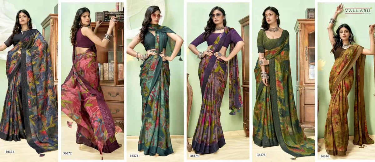 Vallabhi Prints Jiya Vol 48 Premium Moss Georgette Saree Collection - Amrah Wholesale