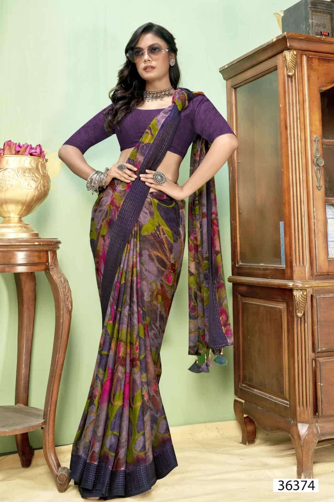 Vallabhi Prints Jiya Vol 48 Premium Moss Georgette Saree Collection - Amrah Wholesale