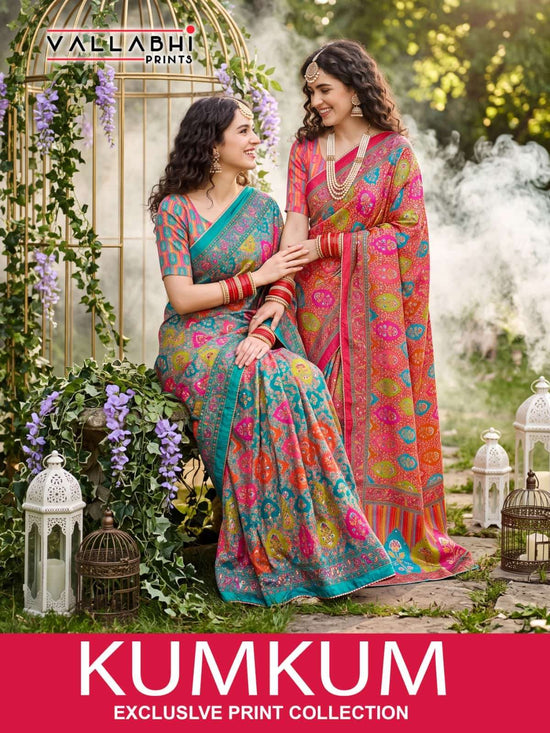 Vallabhi Prints Kumkum Satin Ethnic Print Saree