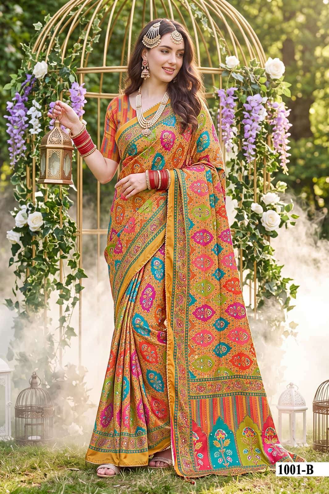 Vallabhi Prints Kumkum Satin Ethnic Print Saree
