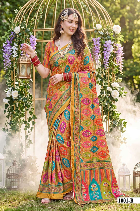 Vallabhi Prints Kumkum Satin Ethnic Print Saree