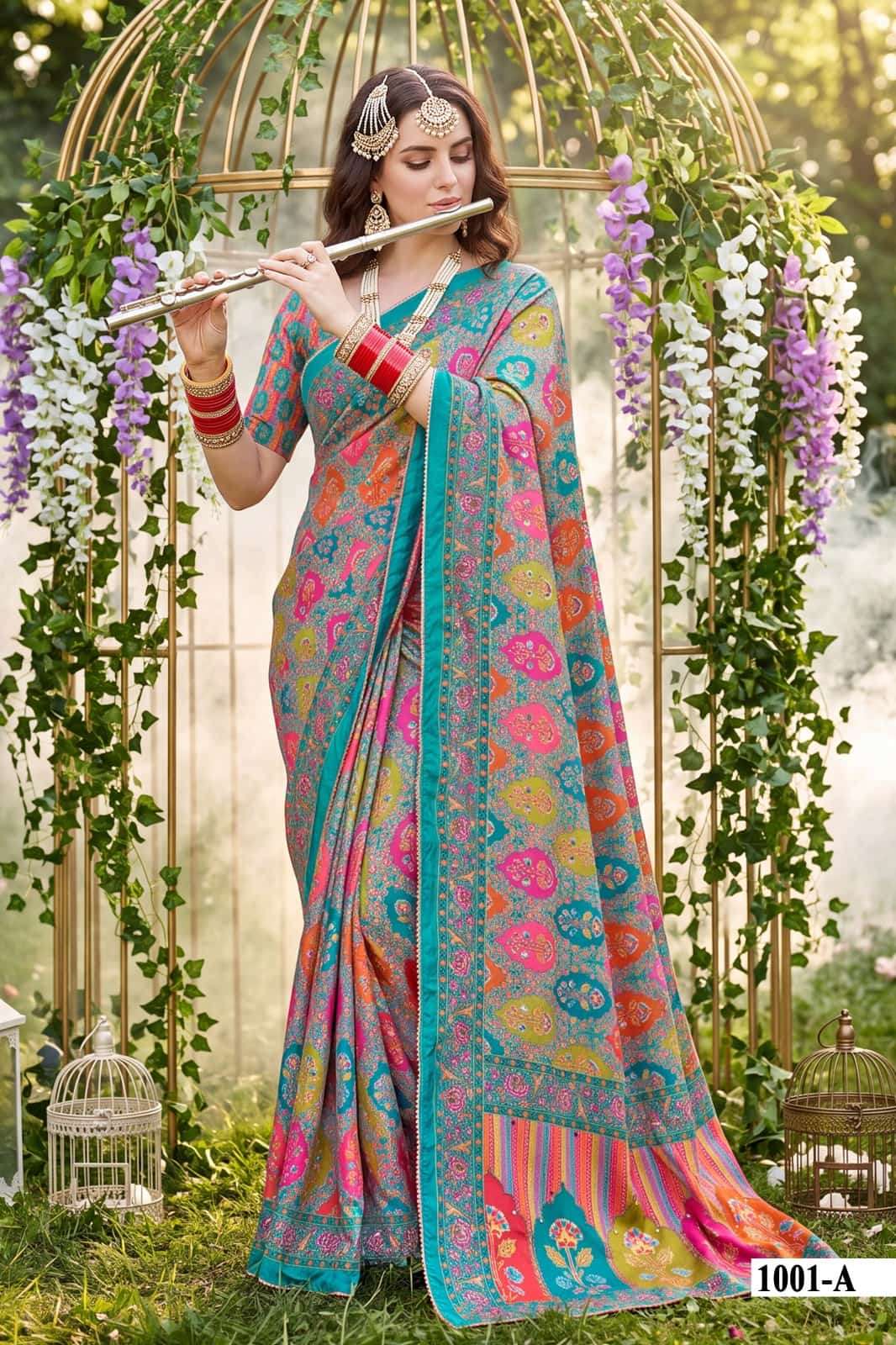 Vallabhi Prints Kumkum Satin Ethnic Print Saree