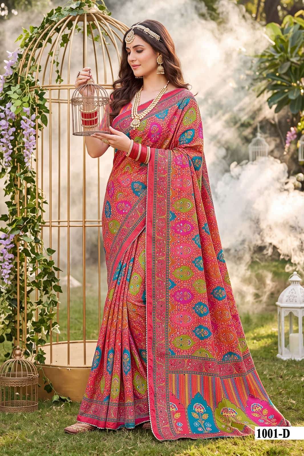 Vallabhi Prints Kumkum Satin Ethnic Print Saree