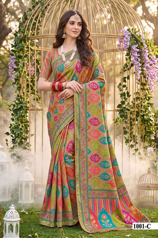 Vallabhi Prints Kumkum Satin Ethnic Print Saree