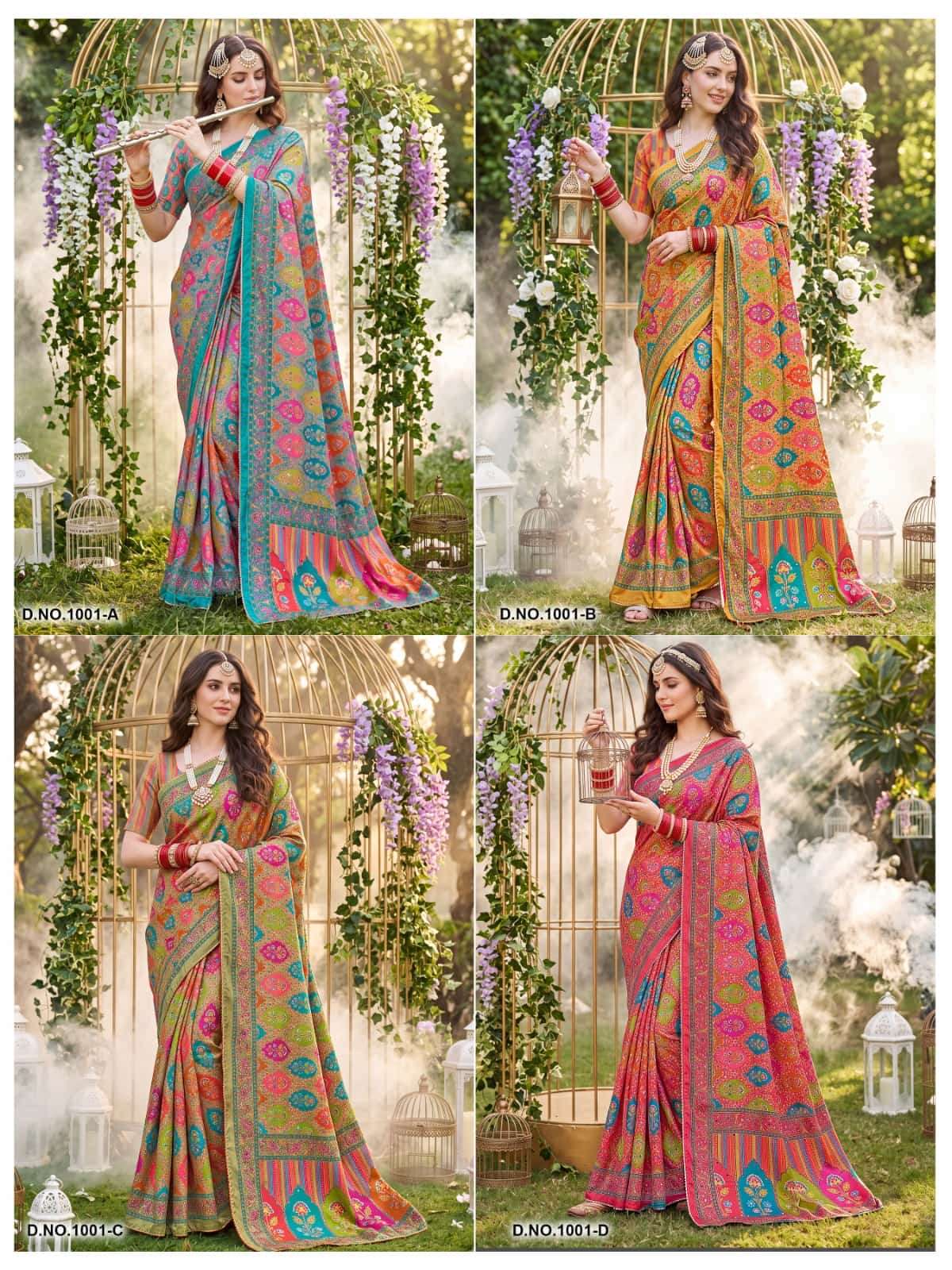 Vallabhi Prints Kumkum Satin Ethnic Print Saree