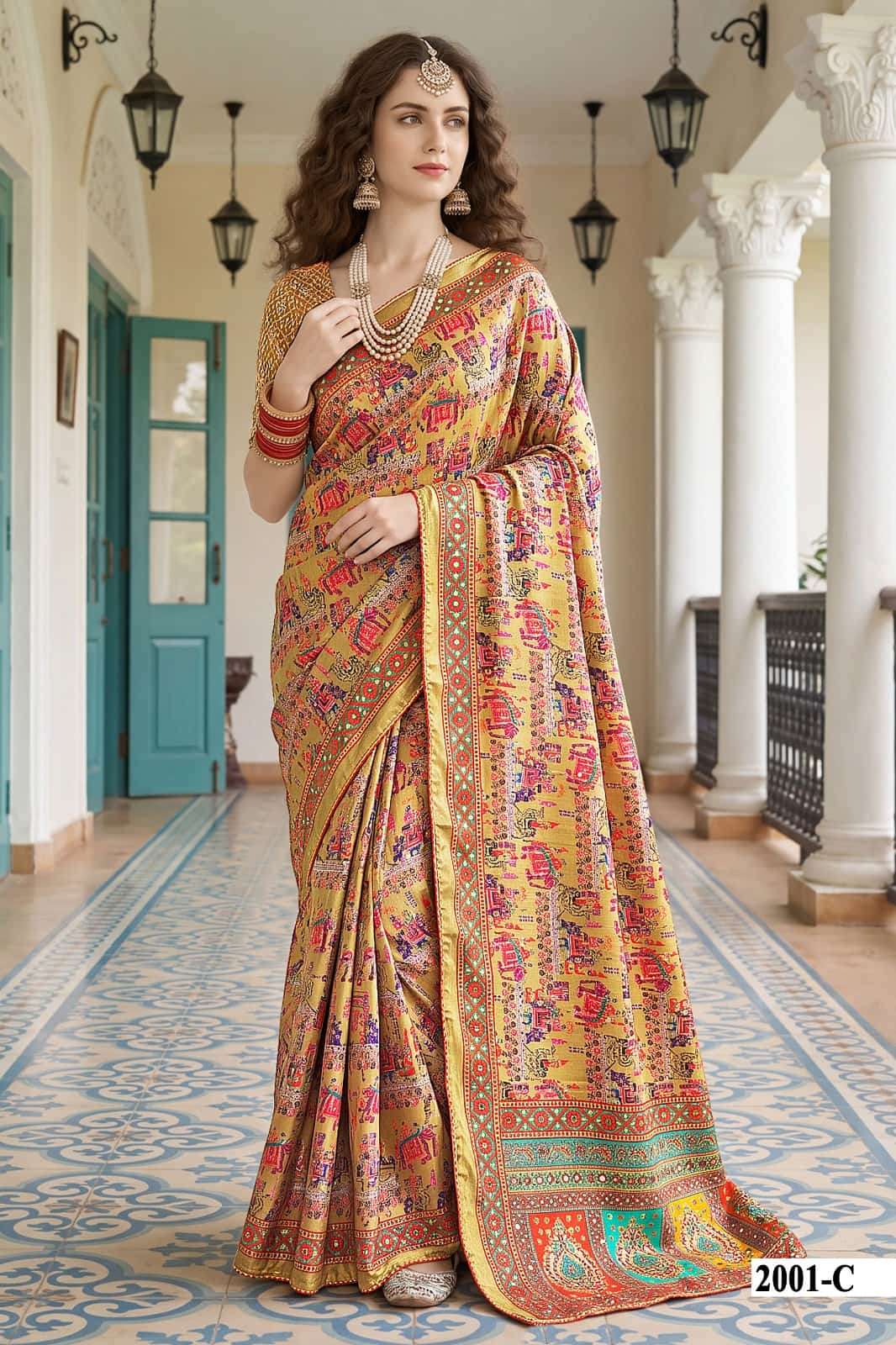 Vallabhi Prints Kumkum Vol 2 Satin Ethnic Print Saree
