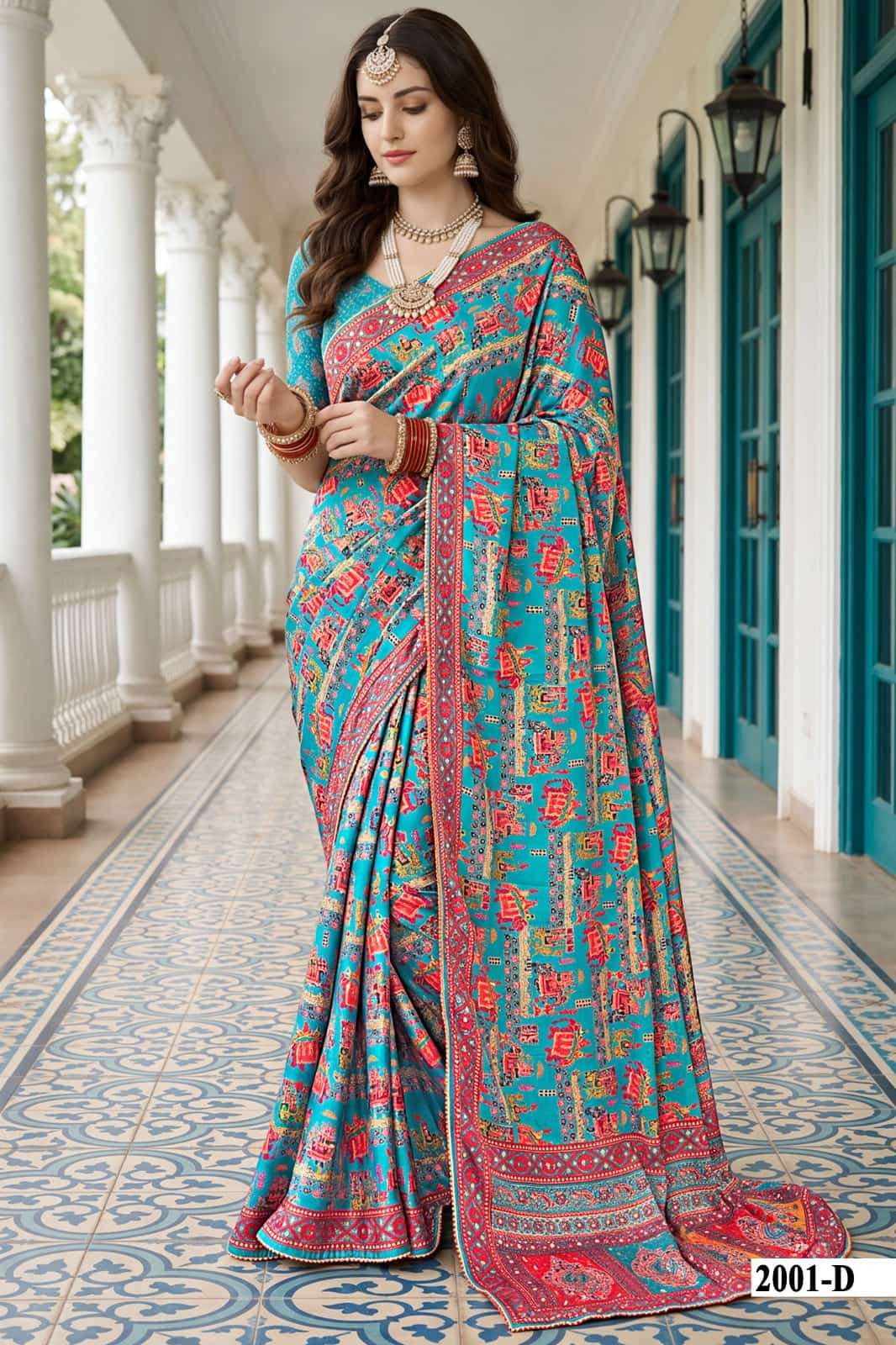 Vallabhi Prints Kumkum Vol 2 Satin Ethnic Print Saree