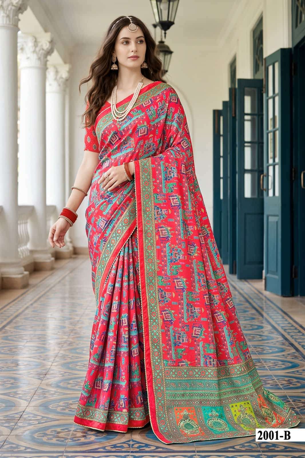 Vallabhi Prints Kumkum Vol 2 Satin Ethnic Print Saree