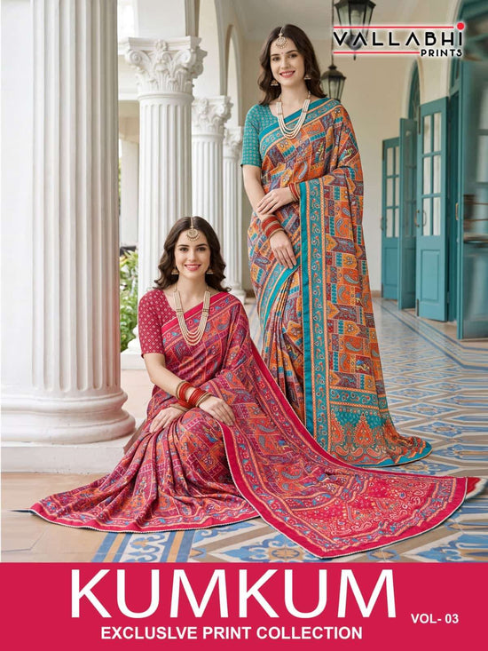 Vallabhi Prints Kumkum Vol 3 Satin Digital Print Saree