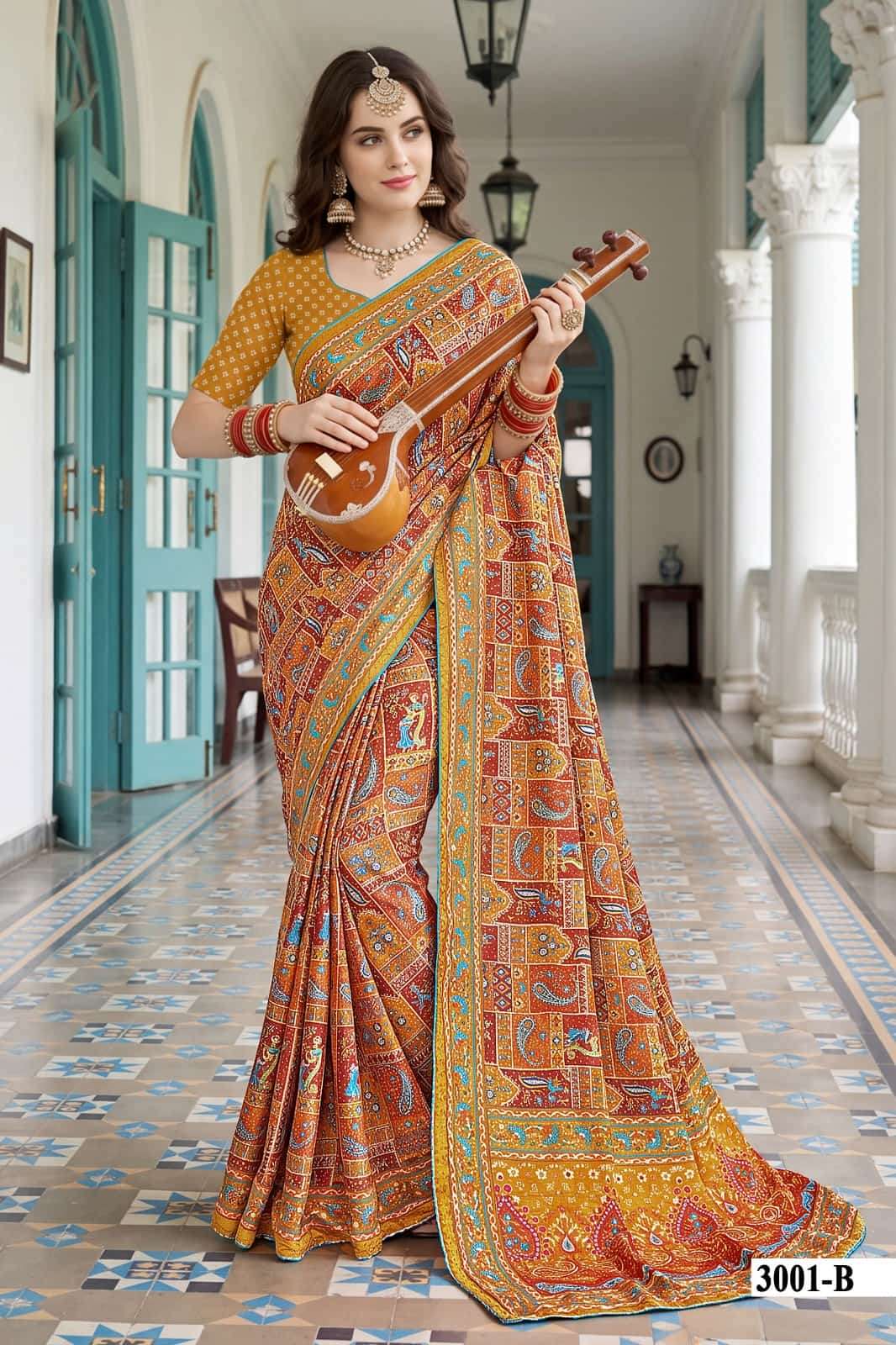 Vallabhi Prints Kumkum Vol 3 Satin Digital Print Saree