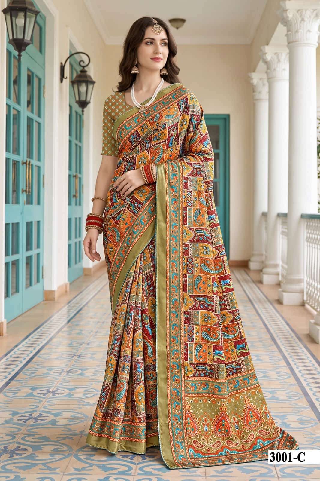 Vallabhi Prints Kumkum Vol 3 Satin Digital Print Saree