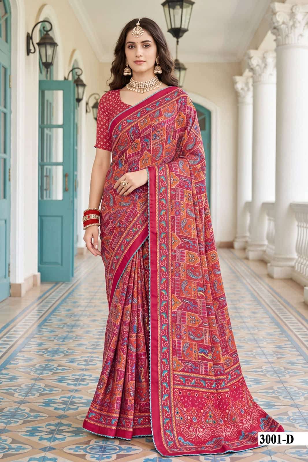 Vallabhi Prints Kumkum Vol 3 Satin Digital Print Saree