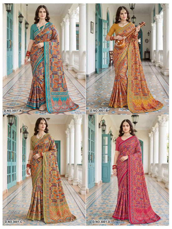 Vallabhi Prints Kumkum Vol 3 Satin Digital Print Saree