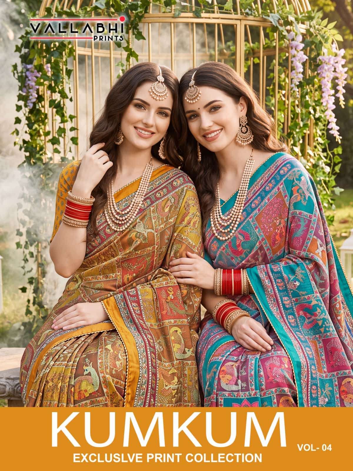 Vallabhi Prints Kumkum Vol 4 Satin Ethnic Print Saree