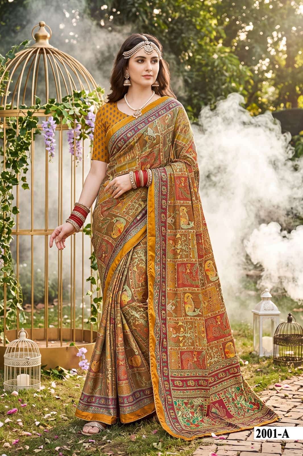 Vallabhi Prints Kumkum Vol 4 Satin Ethnic Print Saree