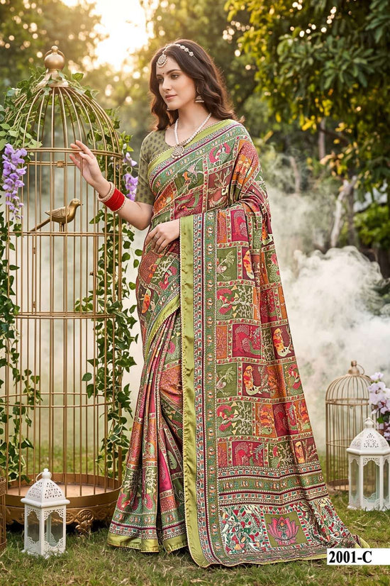 Vallabhi Prints Kumkum Vol 4 Satin Ethnic Print Saree