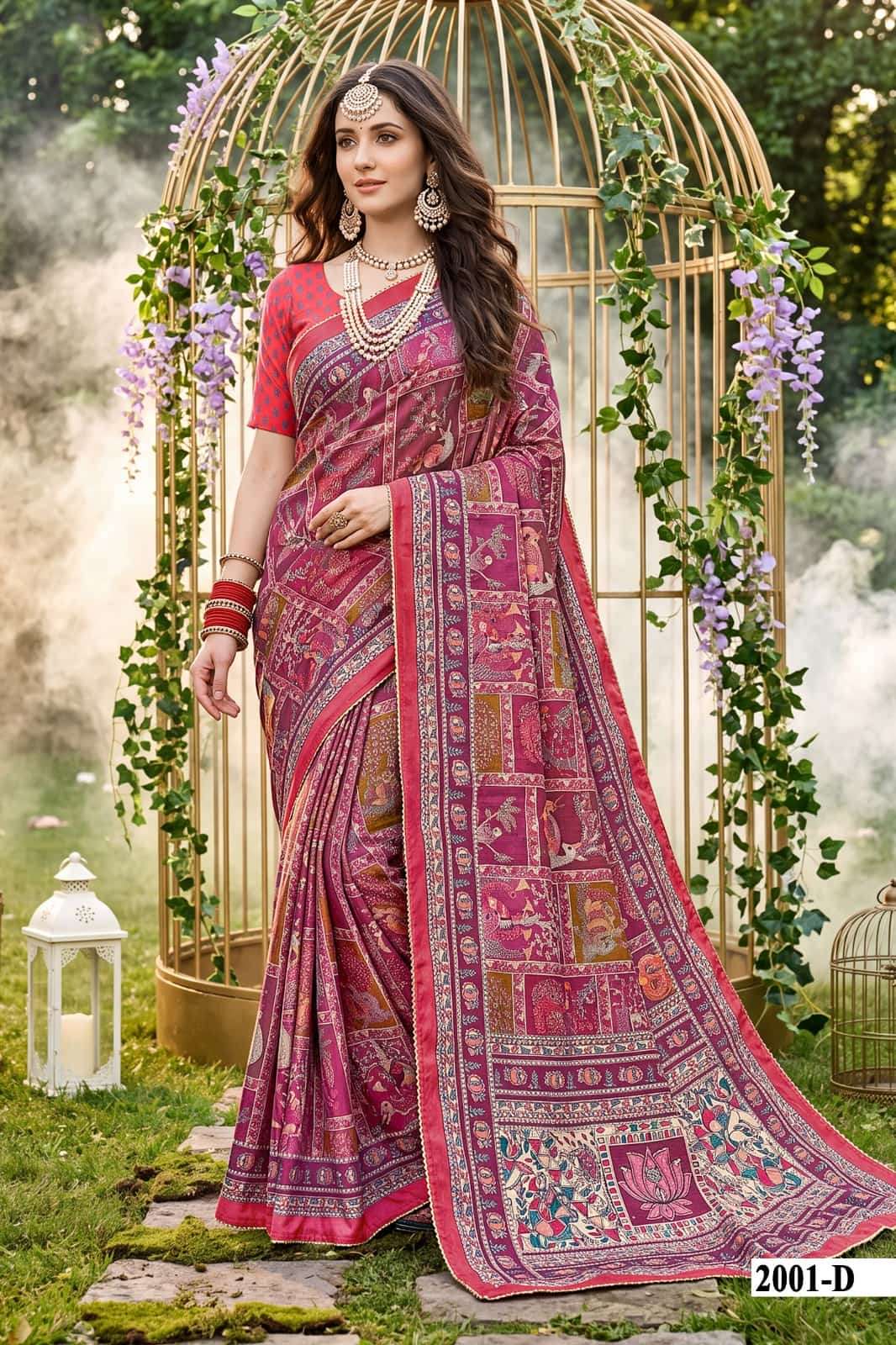 Vallabhi Prints Kumkum Vol 4 Satin Ethnic Print Saree