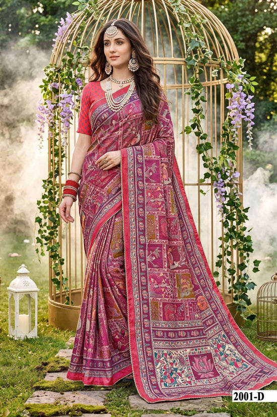 Vallabhi Prints Kumkum Vol 4 Satin Ethnic Print Saree