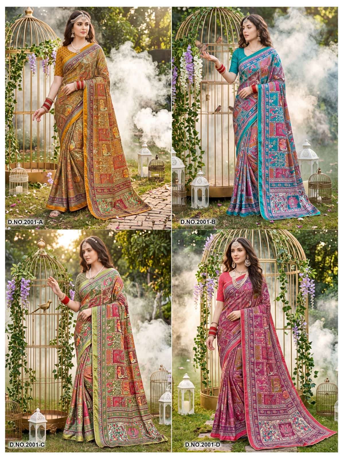 Vallabhi Prints Kumkum Vol 4 Satin Ethnic Print Saree